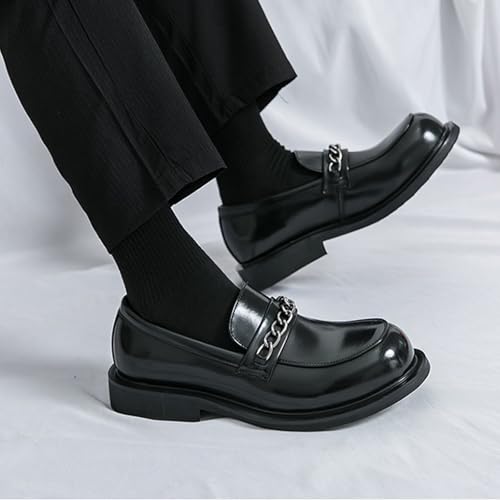 Men's Leather Chunky Platform Loafers Vintage Round Toe Metal Chain Anti-Slip Heel Slip-On Dress Shoes for Business, Party, Evening4