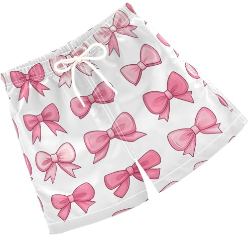 Pigsaly Boys Swim Trunks Hand Draw Coquette Pink Bow Boys Board Shorts Swimsuit Swimwear Summer Bathing Suit 2T