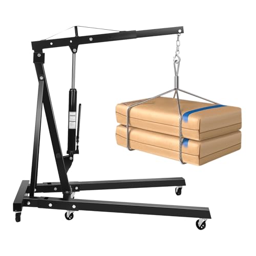 2 Ton Folding Engine Hoist, Cherry Picker Shop Crane Hoist Lift with 6 Iron Caster Wheels 4000 lb Heavy-Duty for Shop and on Site