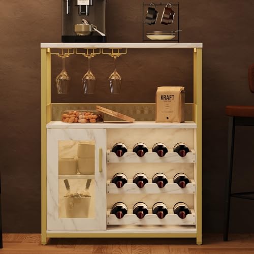 Garvee Armario para vinos Industrial con botellero Ajustable y Soporte para Cristal, Almacenamiento de Bebidas, Armario para Cocina, Comedor, salón, 70 x 35 x 92 cm, Retro