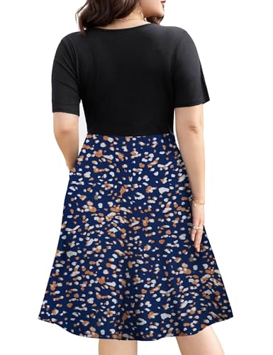 Image of Ahlaray Womens Plus Size Dresses Short Sleeve Faux Wrap Causal Swing Dress with Pockets, L-4XL