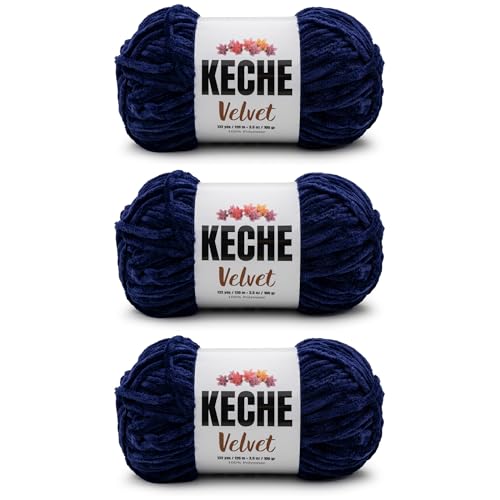 Image of Keche Velvet Yarn for Crocheting, Soft Chenille Bulky Baby Blanket Amigurumi Yarn 3x100 gr (3x132 yds) (3- Skeins) - Navy Blue