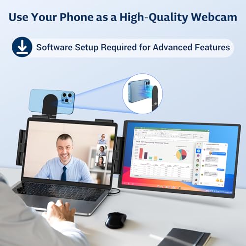 Image of HONGO Portable Studio Display 15.6 inch FHD IPS 1080P Monitor - Laptop Screen Extender & Phone /Pad Mount for 14-16 inch Laptops, Turn Phone into Webcam + Keyboard Control (Third‑Party App Required)