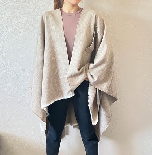 stylesilove Women Elegant Solid Color Fringe Poncho Open Front Shawl Cape Ultra Warm Wrap for Autumn Winter Season3