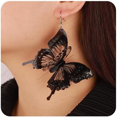3D Black Butterfly Statement Earrings Lightweight Layered Dangle Drop Jewelry for Halloween Party Women Punk Jewelry