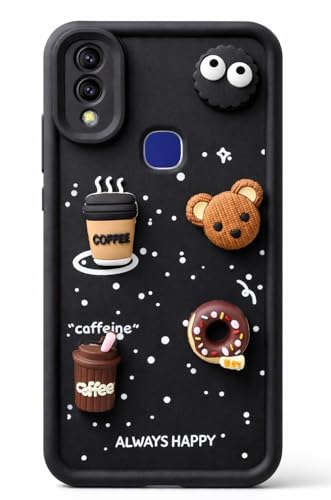 Image of Bintage Case Cute Fun Taddy| 3D Ball Bear| Donut| Coffee Rubber Case Camera Protection Back Cover Compatible for Vivo V11 / Vivo V11i - Black