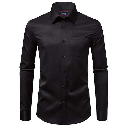 Mens Dress Shirts Stretch Long Sleeve Solid Button Down Shirts Casual Business Regular Fit Shirts with Pocket