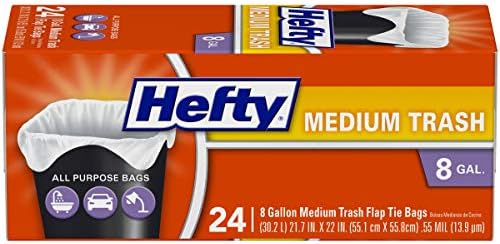 Hefty Trash Bags/Garbage Bags, Flap Tie, 8 Gallon, Medium - 24 Count (Pack of 12)