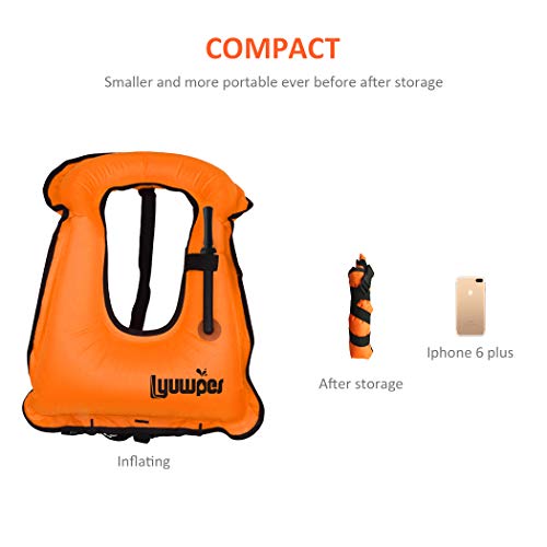 Lyuwpes Snorkel Vest Inflatable Adult Snorkeling Jackets Free Diving Swimming Safety Load Up to 220 Ibs Orange - Thumbnail 6