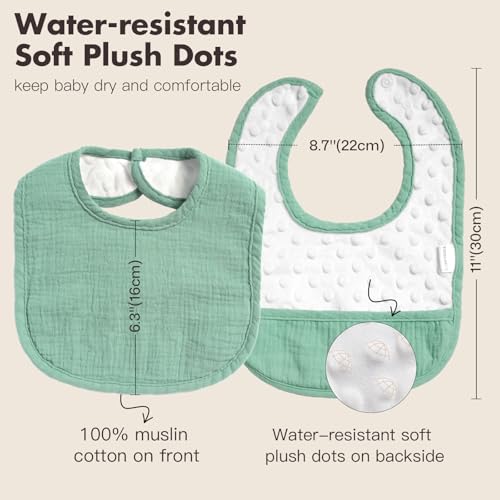 Dual Usage Baby Bibs for Drooling and Teething, 4 Pack Muslin Baby Drool Bibs for Boys & Girls with Hidden Pocket, Soft Cotton, Extra Absorbent, Mess-proof, for Toddler, Newborn, Infant4