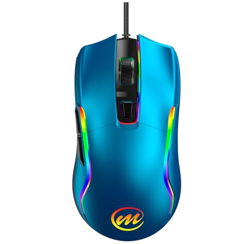 Image of memzuoix Wired Gaming Mouse with RGB - 6 Adjustable DPI up to 12800, 6 Buttons, 12 Lighting Modes, Ergonomic Design with Anti-Slip Rubber Wheel, 5.6ft Braided Cable for PC /Mac /Windows - Blue