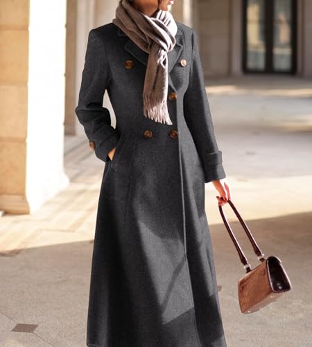 Image of IDEALSANXUN Womens Long Wool Coat Fall Winter Double Breasted Trench Coat Peacoat Jackets
