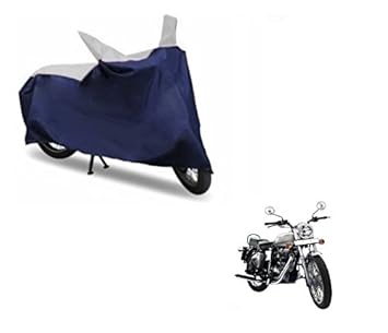 Auto Hub Waterproof Bike Body Cover Compatible with Royal Enfeild Bullet Electra -(Fabric:-Polyester, Color:-Navy/Silver)
