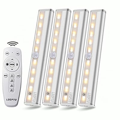 LDOPTO Under Cabinet Lights Wireless with Remote Control Dimmable Battery Operated LED Closet Lights Stick-on Kitchen Lighting with Timer for Kitchen Shelf Hallway Stairs, Multiple Colors 4 Pack