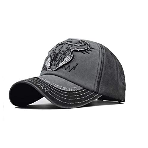 XibeiTrade Vintage Bull Embroidery Baseball Cap Men Women Cotton Outdoor Street Golf Hat (Black)