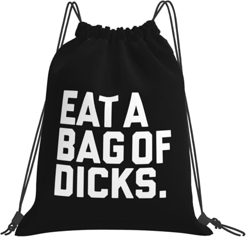 Eat A Bag of Dicks Drawstring Bags, Lightweight Gym Sack with Adjustable Cord, Water-Resistant Sports Backpack for Men Women, Travel, Yoga, College (Black)