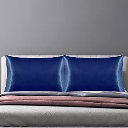 1 Paar Blauer Kissenbezug aus Seidenimitat 51x76/102 cm Kuschelige Ästhetische Zierkissenbezüge Ideale Heimdekoration als Sofakissenbezüge oder Dekokissen Extralanger Doppel-Kissenbezug – Bild 3