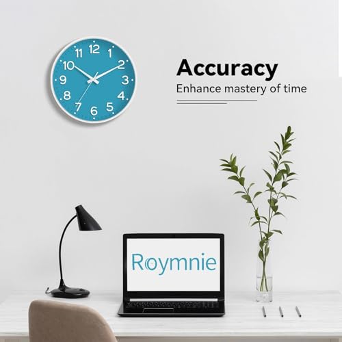 Image of Roymnie Wall Clock 12 Inch Silent Wall Clocks Battery Operated-Modern Non Ticking Analog Clock Decorative for Kitchen Bedroom Office (Blue)
