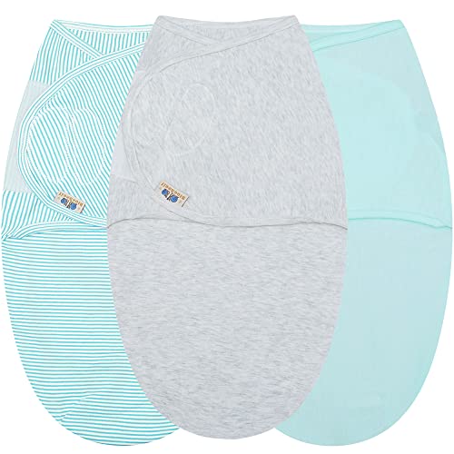 Image of BlueSnail Adjustable Baby Cotton Swaddle Wrap, Ultra Soft Newborn Easy Change Swaddle, Newborn Essentials (3 Pack,0-3 Month)(Aruba Blue)