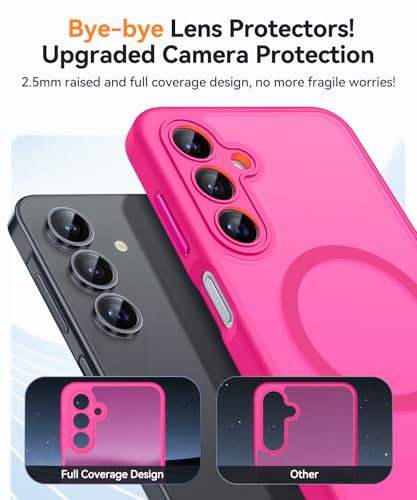 Image of CANSHN Designed for Samsung Galaxy A16-5G Case [Full Camera Protection] [Compatible with Magsafe] Translucent Matte Back Protective Phone Cover, Hot Pink