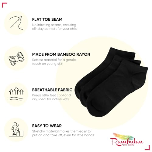 Image of Rambutan Comfort Seam Bamboo Ankle Socks - Soft Socks for School & Daily Wear, Youth & Adult Sizes (3 Pack)