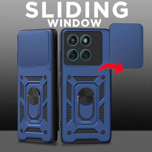 Image of Pikkme Back Cover for Motorola Moto Edge 60 Pro 5G | 360 Protection Case | Sliding Camera Shield Cover & Ring Holder Stand D10 Tough Armor Bumper Case (Blue)