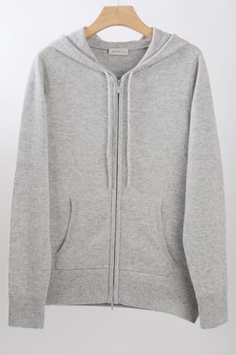 Image of JENNIE LIU Women's 100% Pure Cashmere Long Sleeve Zip Hoodie Cardigan Sweater