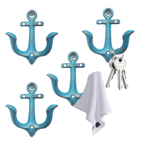 Notakia Blue Wall Hooks, Antique Shabby Chic, 4Pcs