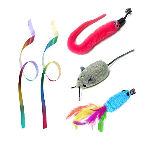 HOFIT Juego de juguetes para gatos, campana de ratón, ratón gris y 2 bandas de colores