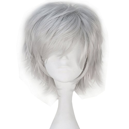 Unisex Adult Short Straight Silver Grey Color Layered Lolita Cosplay Wig