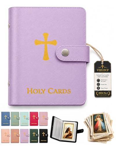 VIZUZCF Catholic Faux Leather Holy Card Holder Pocket Prayer Card Organizer with Snap Closure Carrying Each Case Bag Religious Closet Essentials Lord God Almighty Hold to 40 Cards for Funeral