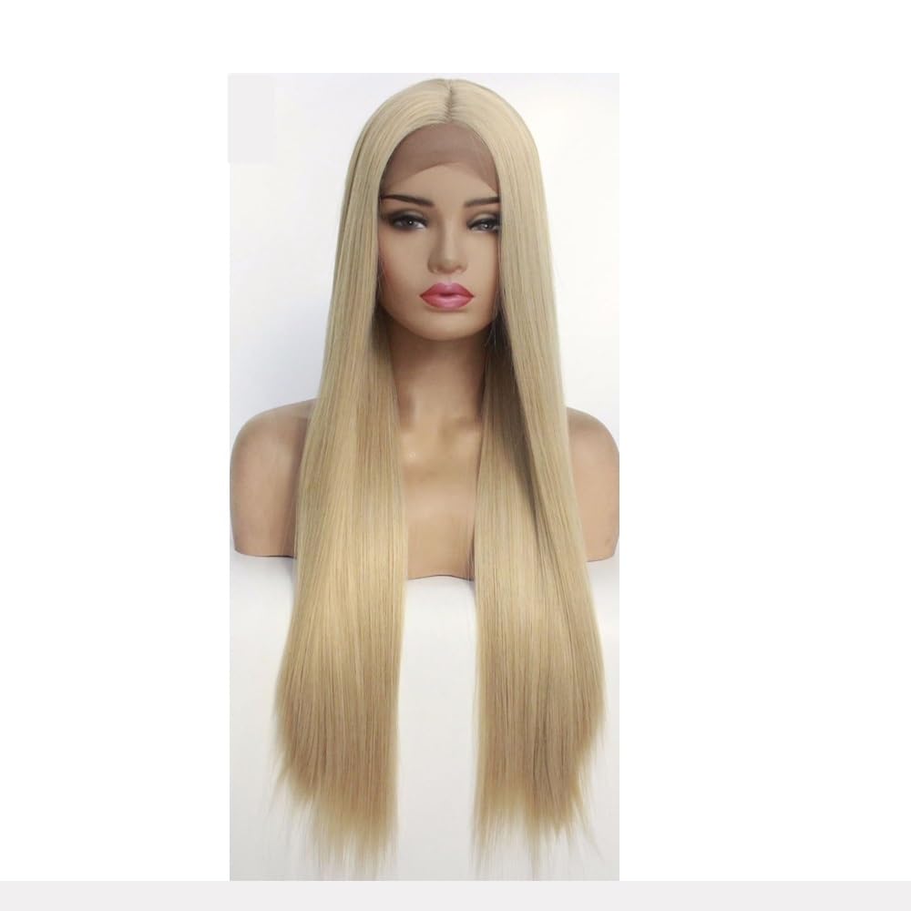 xiuling4568 13x3 Synthetic Lace Front Wig Ash Blonde Pre-Plucked Handmade Wigs Straight for Daily Use Hairs Extensions(26inch)