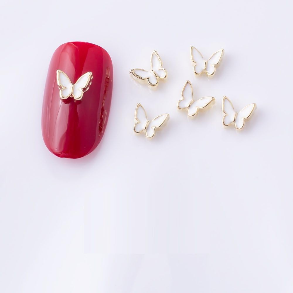 qbodp 20 Pcs Butterfly Nail Decoration Fashion Nail Decoration Gold Edge Butterfly Decoration for Nail, Nail Supplies Nail Art Decoration Accessories,White,5.5mm×5mm