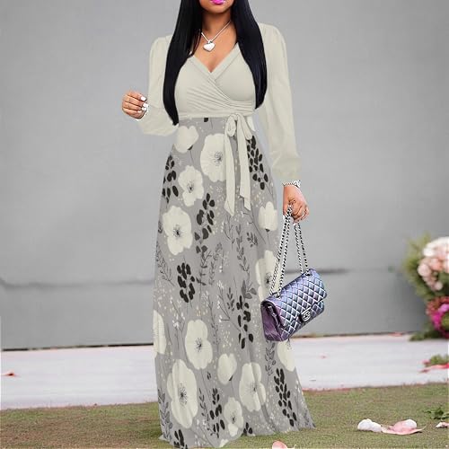 Image of PinkPatty Plus Size Dresses for Curvy Women V Neck Flowy Long Sleeves Wrap Maxi Dress Travel Vacation Outfits