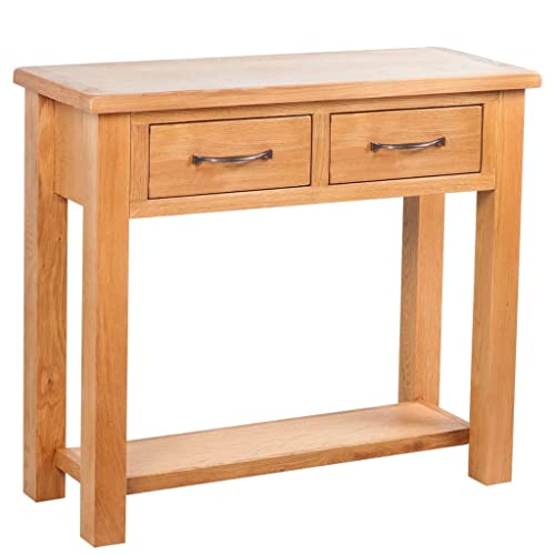 QZZCED Mesa auxiliar para dormitorio, salón, mesa auxiliar, mesa de consola con 2 cajones, 83 x 30 x 73 cm, madera maciza de roble para salón, dormitorio, estudio