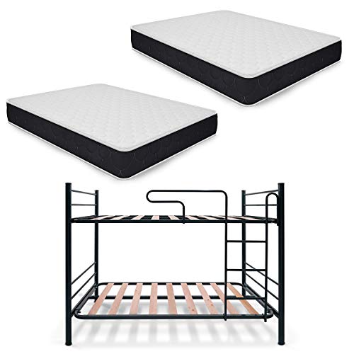 Duérmete Online - Pack Litera Metálica Junior Completa + 2 Colchones Viscoelásticos Pocket Visco Reversible, Gris, 90x190