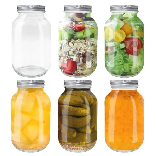 WAIZHIUA 6Pcs 1L Mason Jars with Lids Clear Glass Jars Overnight Oats Jar Leakproof Multipurpose Glass Jars for Pickling Overnight Oats Fruits & Spice Storage Party Favors Homemade Gift DIY WAIZHIUA 6Pcs 1L Mason Jars with Lids Clear Glass Jars Overnight Oats Jar Leakproof Multipurpose Glass Jars for Pickling Overnight Oats Fruits & Spice Storage Party Favors Homemade Gift DIY
