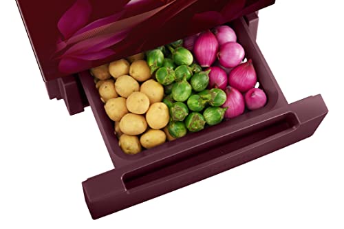 Image of Samsung 236L 2 Star Inverter Frost-Free Convertible 3 In 1 Curd Maestro Double Door Refrigerator Appliance (RT28C3C32RZ /HL,Midnight Blossom Red) Base Stand Drawer