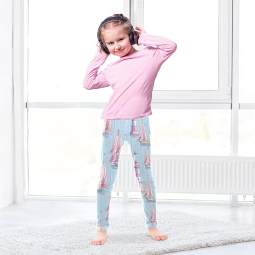Boccsty Cute Pink Sailboats Lighthouse Girls Leggings Kids Yoga Pants Dance Active Tights 4T4