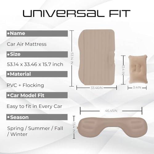 Image of amazon basics Inflatable Car Bed for Back Seat | Portable Travel Mattress with Air Pump and Pillows | Suitable for Kids Road Trips Camping and Outdoor Use | Beige