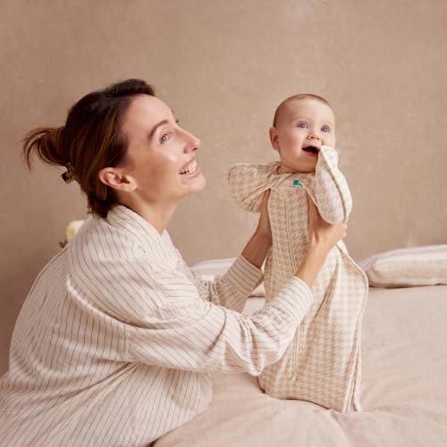 Image of Love to Dream Swaddle UP, Sleep Sack 0-3 Months, Self-Soothing, Improves Sleep, Secure Fit Helps Calm Startle Reflex, Baby Essentials Must Haves Newborn, 1.0 TOG, Small 8-13 lbs, Tan Houndstooth
