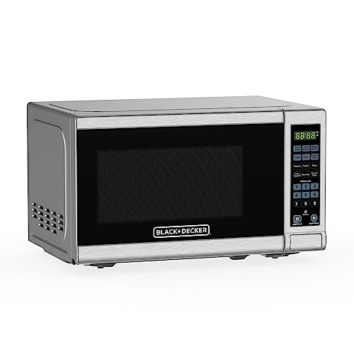 Black+Decker Compact Countertop 0.7 Cu. Ft. 700-Watt Digital Microwave Oven, Led Lighting, Child Lock, Stainless Steel #TOP3