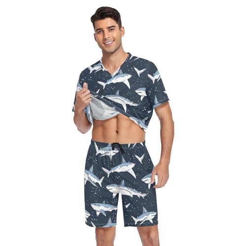 Ocean Shark Men’s Pajama Sets 2 Piece Short Sleeve Sleepwear with Printed Design3