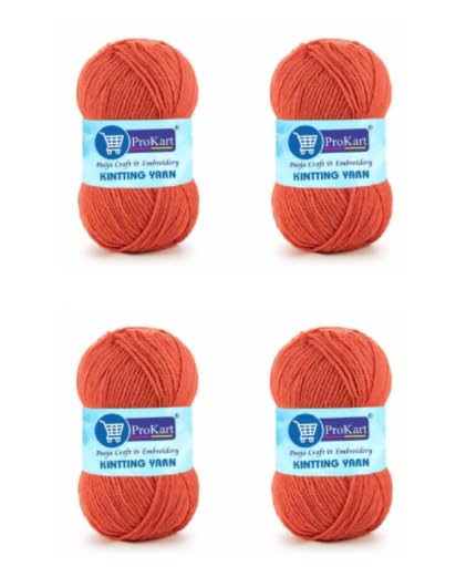 Image of ProKart Premium 4 Ply Woolen Knitting Yarn, Carrot (100g x 4 Pack). Soft Yarn for Knitting, Crochet and Crafts. Ideal for Sweaters, Scarves, Hats, Baby wear, Purses and DIY Projects.