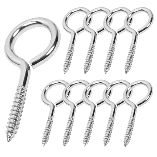 ACCZIO 10PCS 2 inches Screw Eyes M3 304 Stainless Steel Eye Screws, Heavy Duty Screw, Eye Hooks Screw Eye Bolts Eye Hooks Screw, Indoor & Outdoor Uses (10, M3-2inch)
