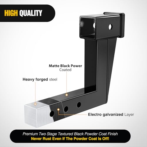 Image of Nilight Trailer Hitch Extension Riser for 2 Inch Receiver with 8 Inch Rise or Drop with Bolt Nut Clip 10,000 lbs Capacity Adjustable Extend 4.7 inch 6.7 inch 8.6 inch Length Black Coated for Class I-VI Receivers