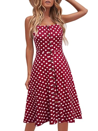 Image of Berydress Women's Casual Beach Summer Dresses 2026 Solid Cotton Flattering A-Line Spaghetti Strap Button Down Midi Sundress