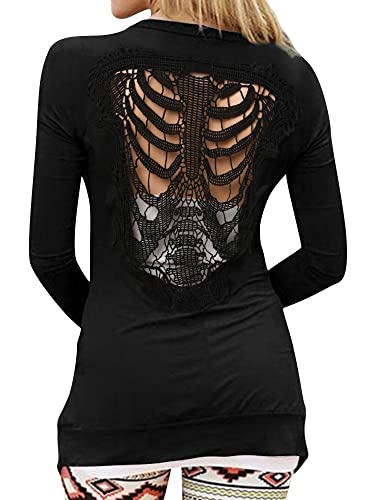 Image of WLLW Women Halloween Cardigan Tops Long Sleeve Back Cutout Shirts Gothic Clothes(Black,Large)