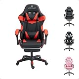 Cadeira Gamer Escritório Arcalli Ergonômica Profissional Descanso de Pernas (Vermelho)