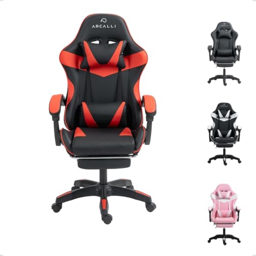 Cadeira Gamer Escritório Arcalli Ergonômica Profissional Descanso de Pernas (Vermelho)